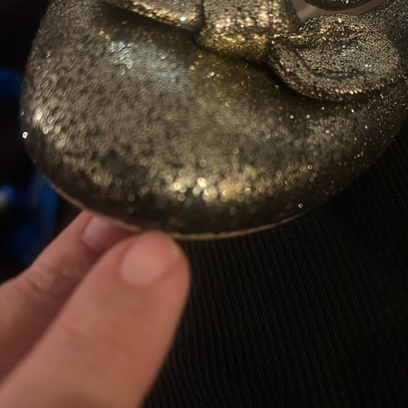 Ava & Aiden Double Bow Strap Sparkle Glitter Metallic Bronze Gold Ballet Flat - Picture 10 of 11